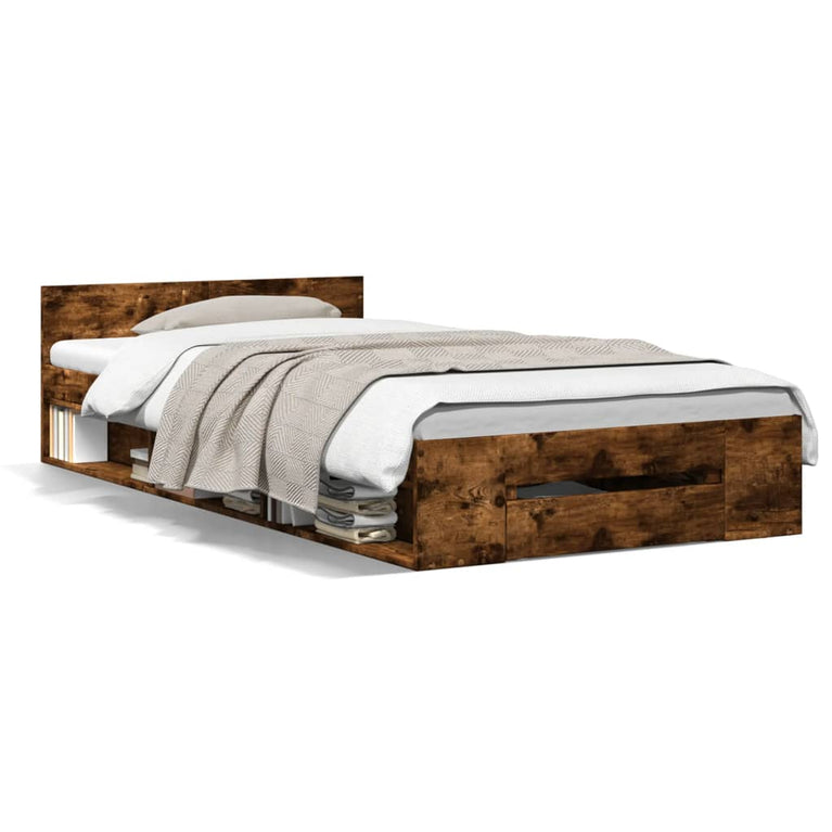 Bedframe met lade bewerkt hout gerookt eikenkleurig 90x200 cm