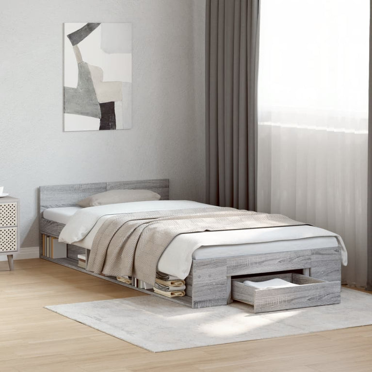 Bedframe met lade bewerkt hout grijs sonoma eiken 90x200 cm