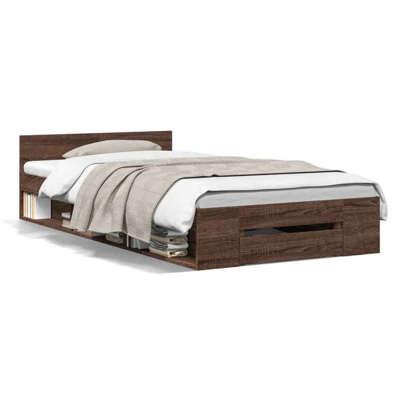 Bedframe met lade bewerkt hout bruin eikenkleurig 90x200 cm