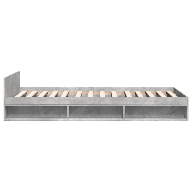 Bedframe met lade bewerkt hout betongrijs 75x190 cm
