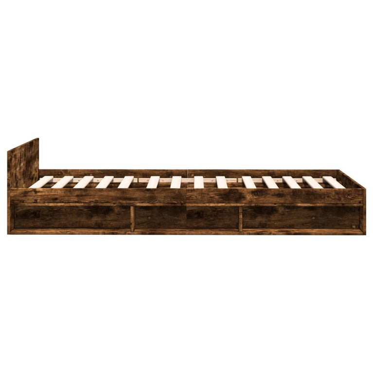 Bedframe met lade bewerkt hout gerookt eikenkleurig 75x190 cm