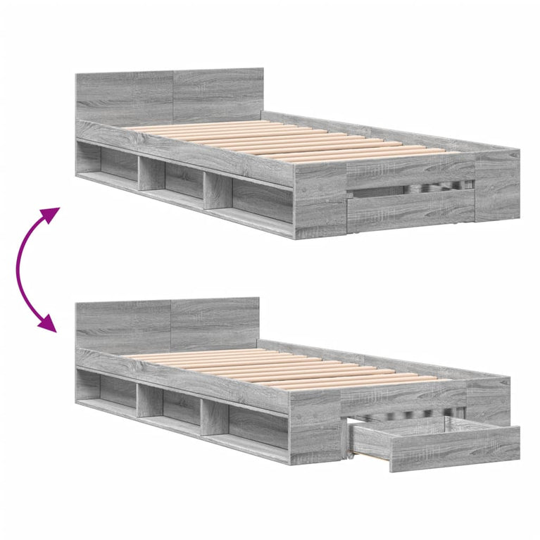 Bedframe met lade bewerkt hout grijs sonoma eiken 75x190 cm