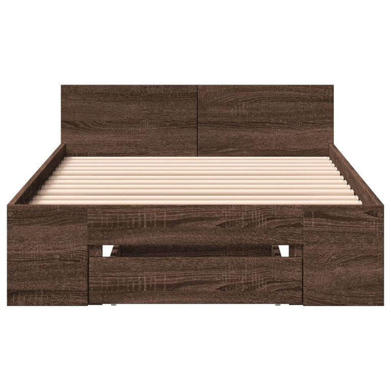 Bedframe met lade bewerkt hout bruin eikenkleurig 75x190 cm