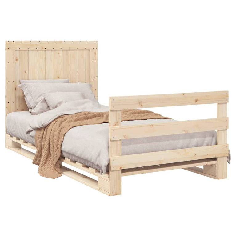 Bedframe met hoofdbord massief grenenhout 100x200 cm