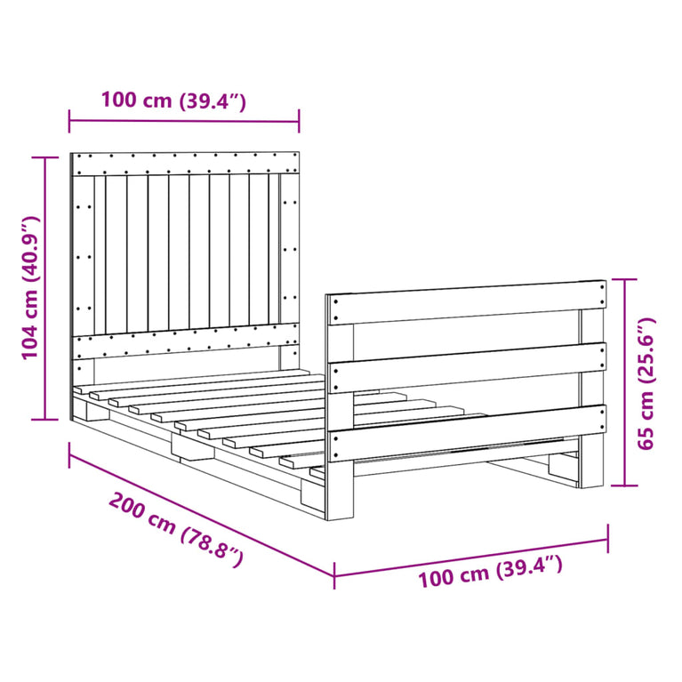 Bedframe met hoofdbord massief grenenhout 100x200 cm