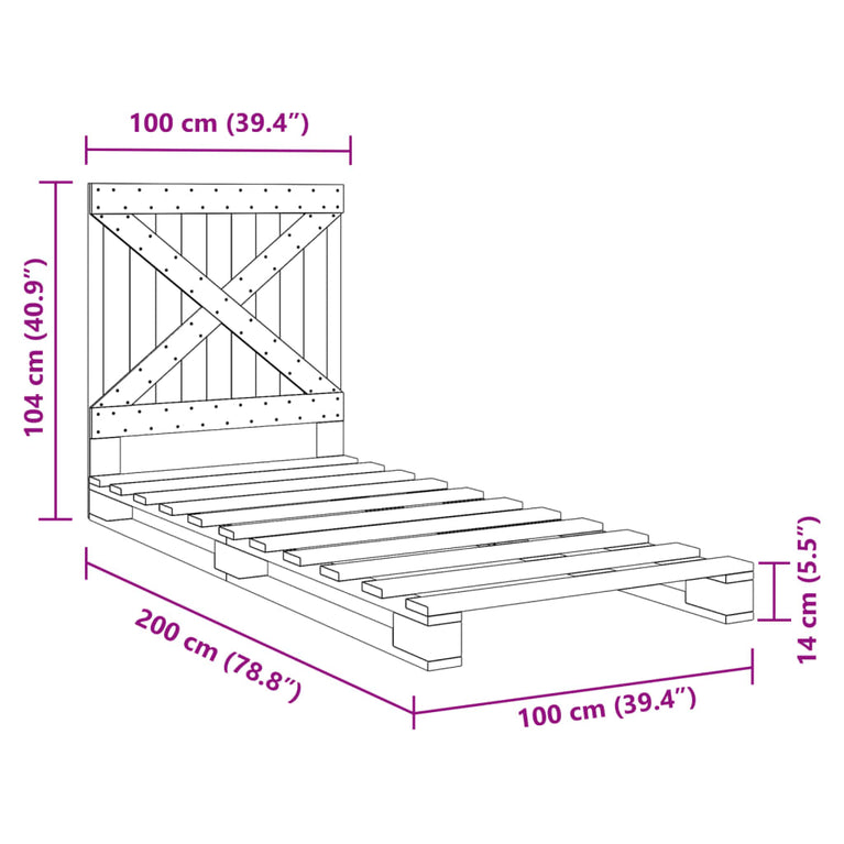 Bedframe met hoofdbord massief grenenhout 100x200 cm