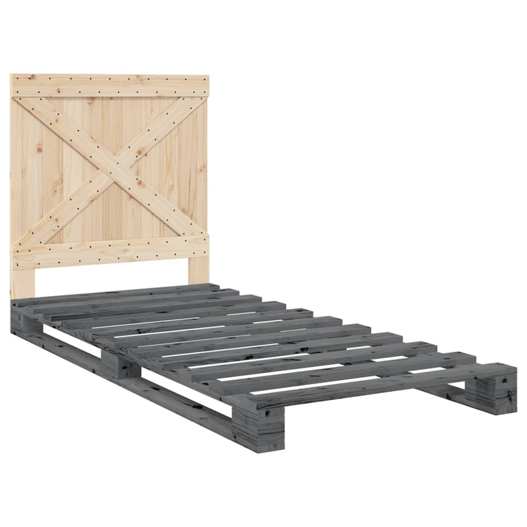 Bedframe met hoofdbord massief grenenhout grijs 90x200 cm