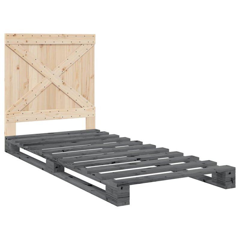 Bedframe met hoofdbord massief grenenhout grijs 90x200 cm