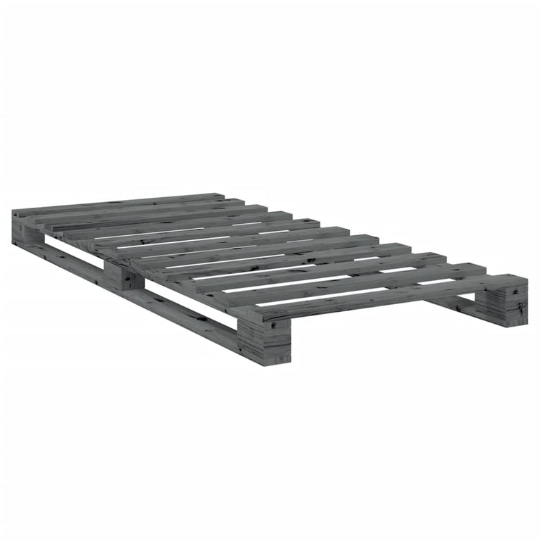 Bedframe met hoofdbord massief grenenhout grijs 90x200 cm