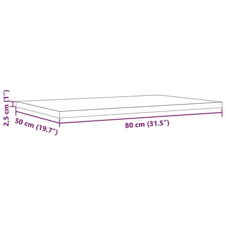 Tafelblad rechthoekig 80x50x2,5 cm massief grenenhout