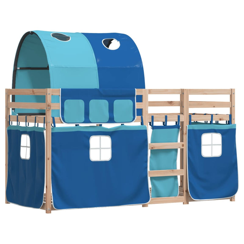 Stapelbed met gordijnen 80x200 cm massief grenenhout blauw