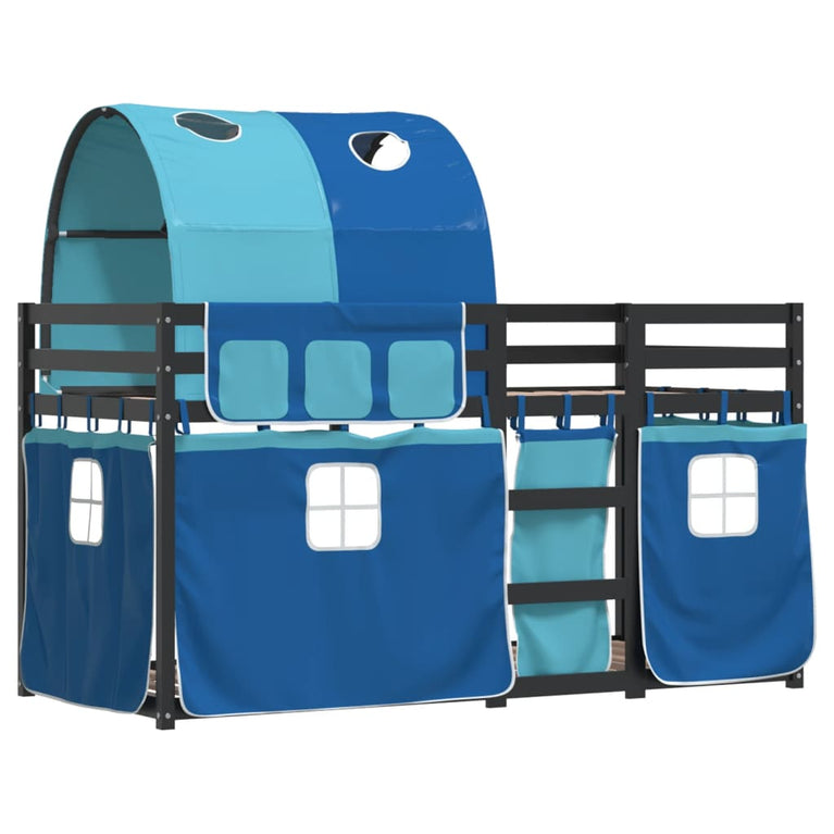 Stapelbed met gordijnen 75x190 cm massief grenenhout blauw