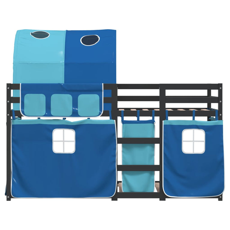 Stapelbed met gordijnen 75x190 cm massief grenenhout blauw