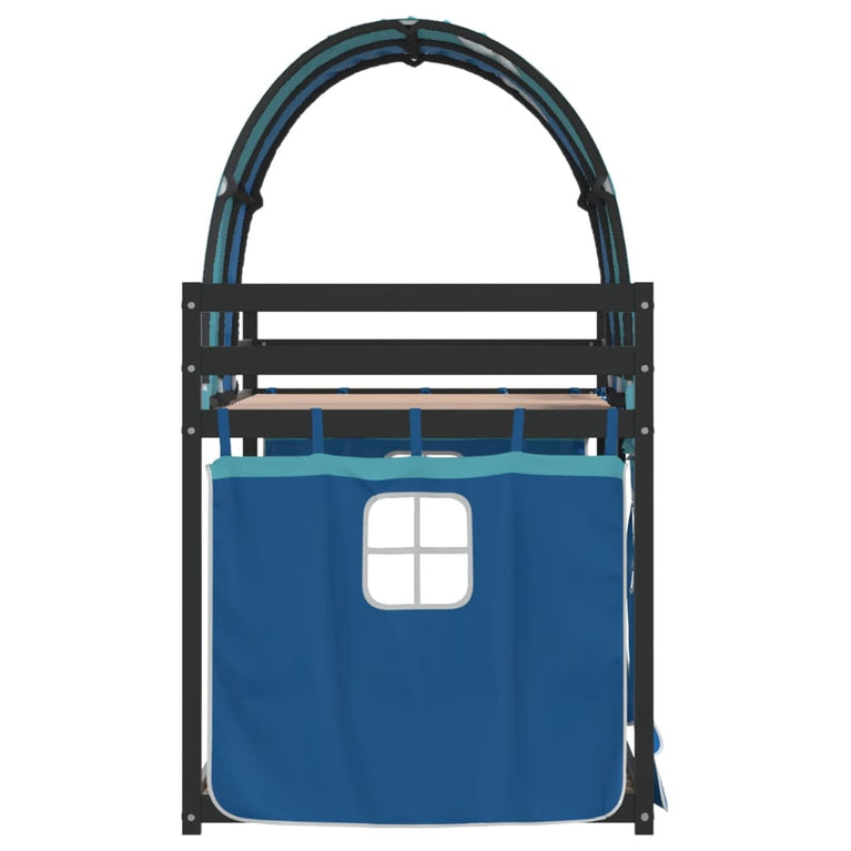 Stapelbed met gordijnen 75x190 cm massief grenenhout blauw