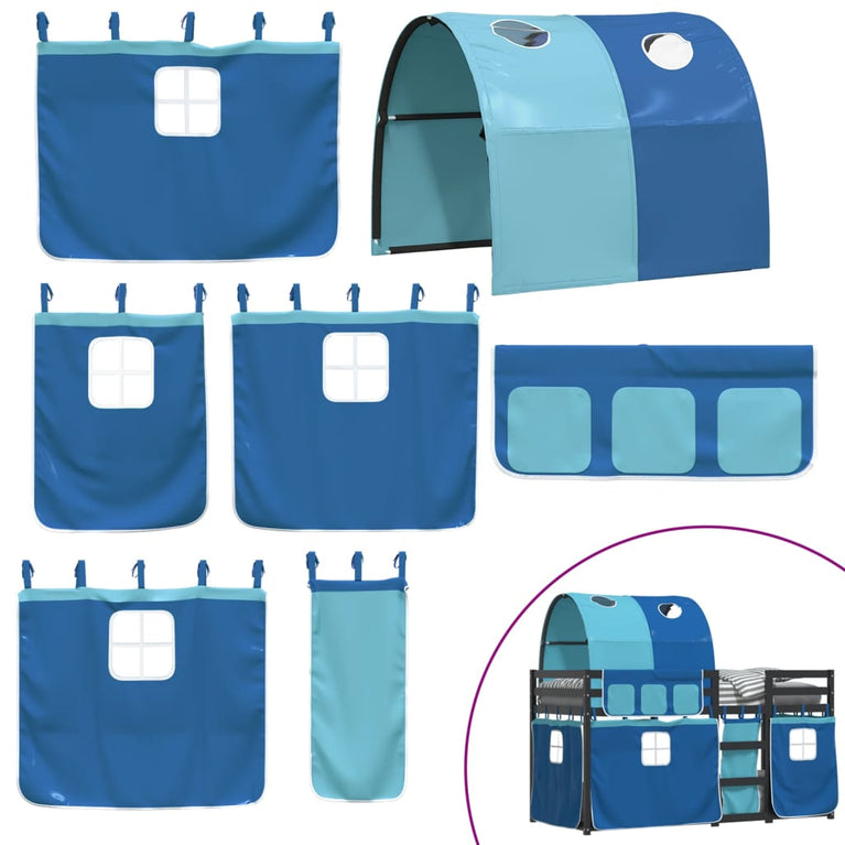 Stapelbed met gordijnen 75x190 cm massief grenenhout blauw
