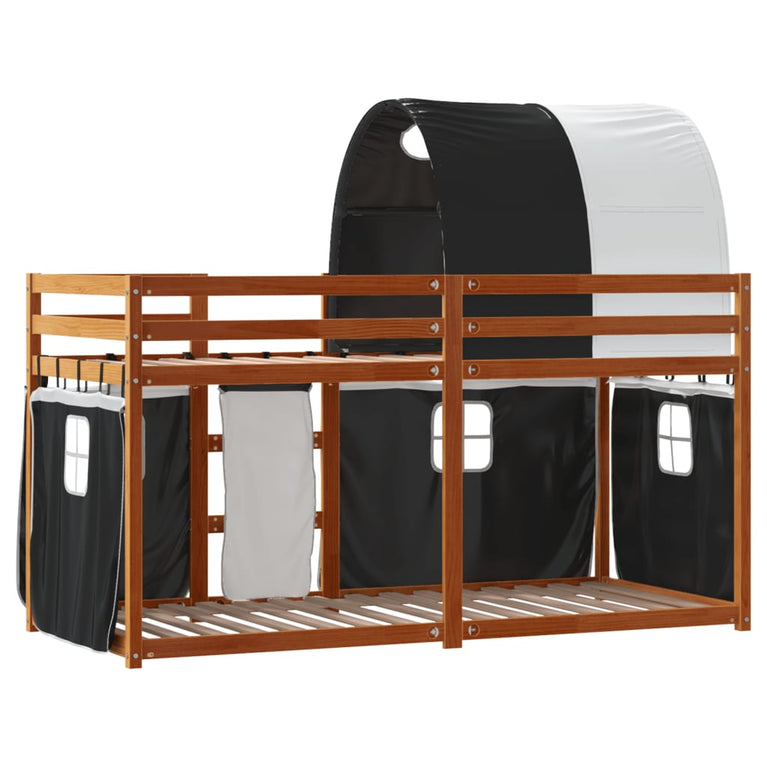 Stapelbed met gordijnen 75x190 cm grenenhout wit en zwart