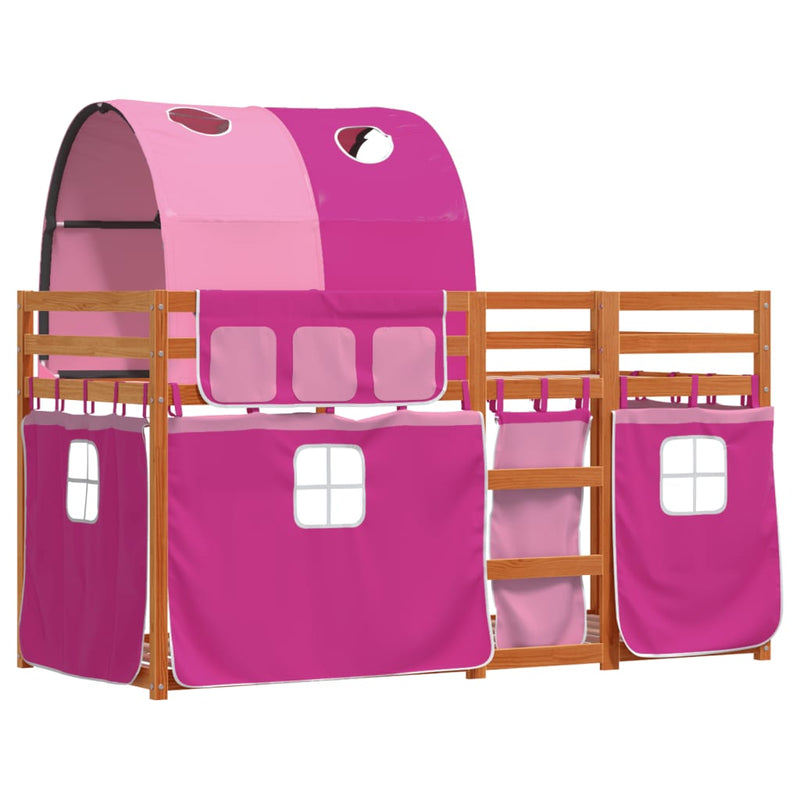 Stapelbed met gordijnen 75x190 cm grenenhout roze