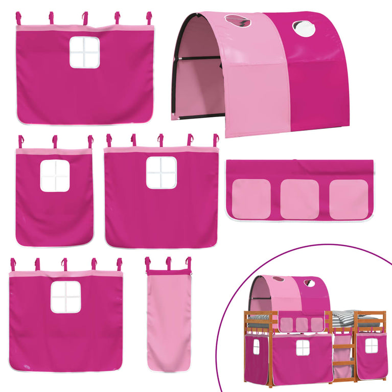 Stapelbed met gordijnen 75x190 cm grenenhout roze