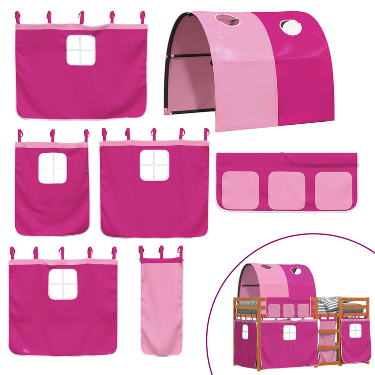 Stapelbed met gordijnen 90x200 cm grenenhout roze
