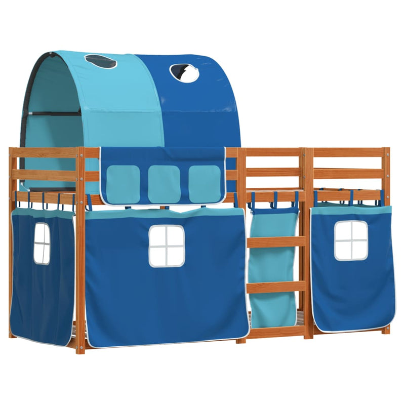 Stapelbed met gordijnen 90x190 cm massief grenenhout blauw