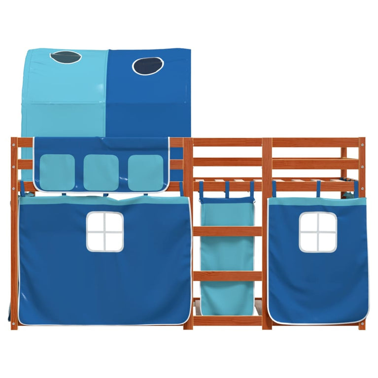 Stapelbed met gordijnen 90x190 cm massief grenenhout blauw