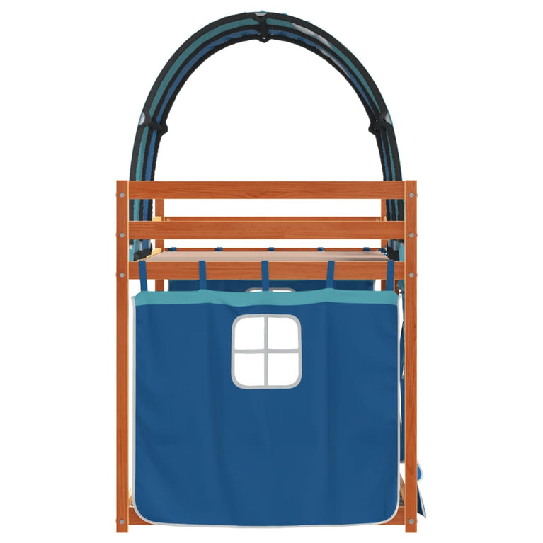 Stapelbed met gordijnen 90x190 cm massief grenenhout blauw