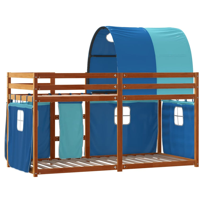 Stapelbed met gordijnen 90x190 cm massief grenenhout blauw