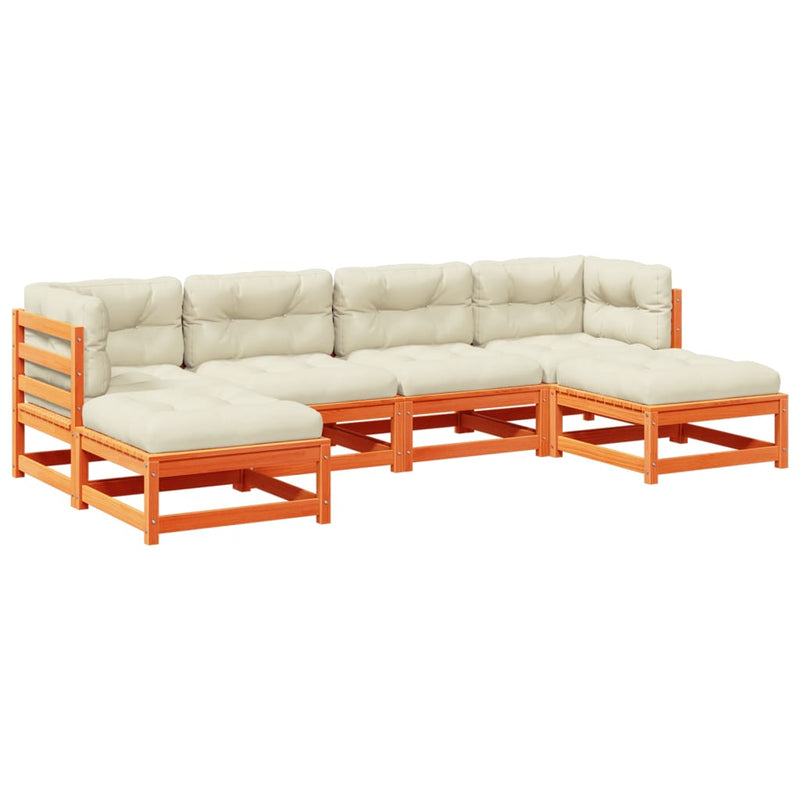 6-delige Loungeset met kussens massief grenenhout wasbruin