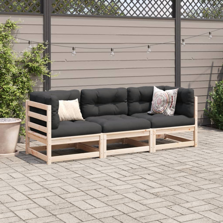 3-delige Loungeset met kussens massief grenenhout