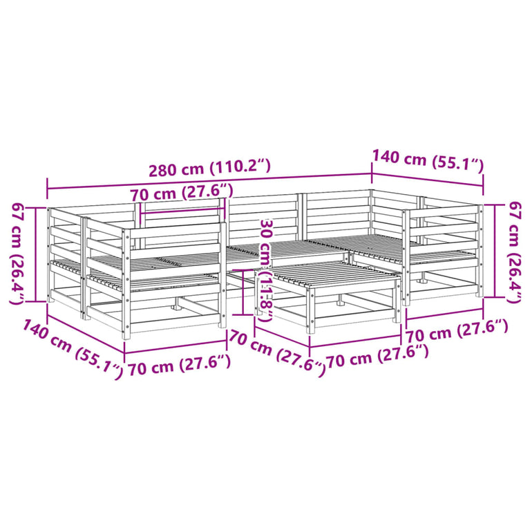 7-delige Loungeset massief grenenhout wasbruin