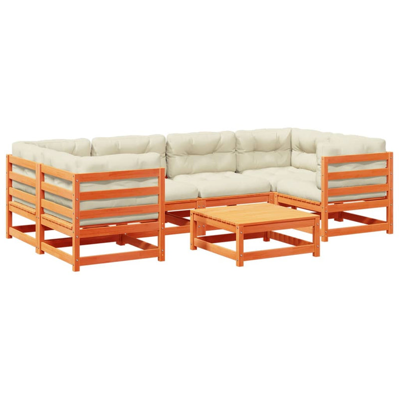 7-delige Loungeset met kussens massief grenenhout wasbruin