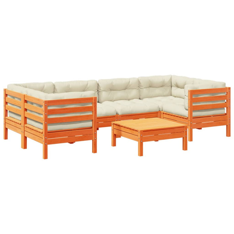 7-delige Loungeset met kussens massief grenenhout wasbruin