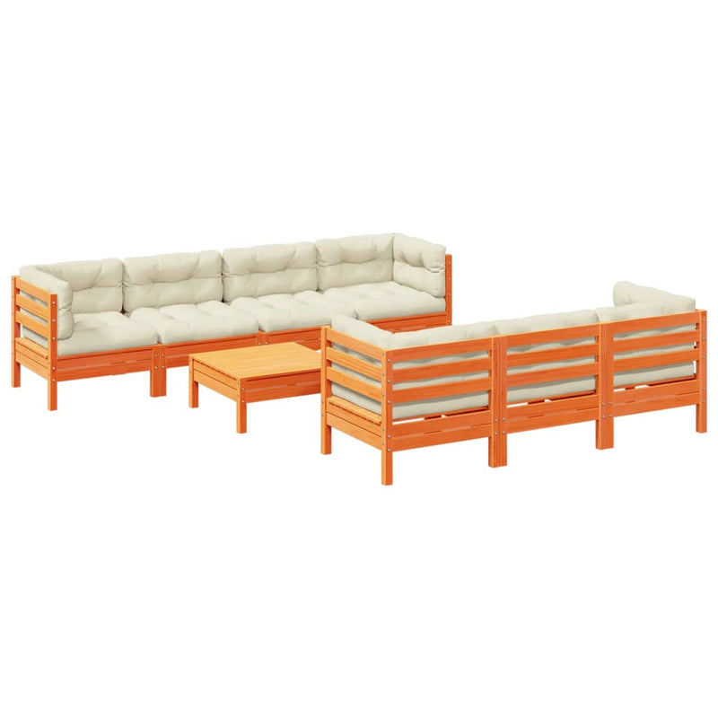 8-delige Loungeset met kussens massief grenenhout wasbruin
