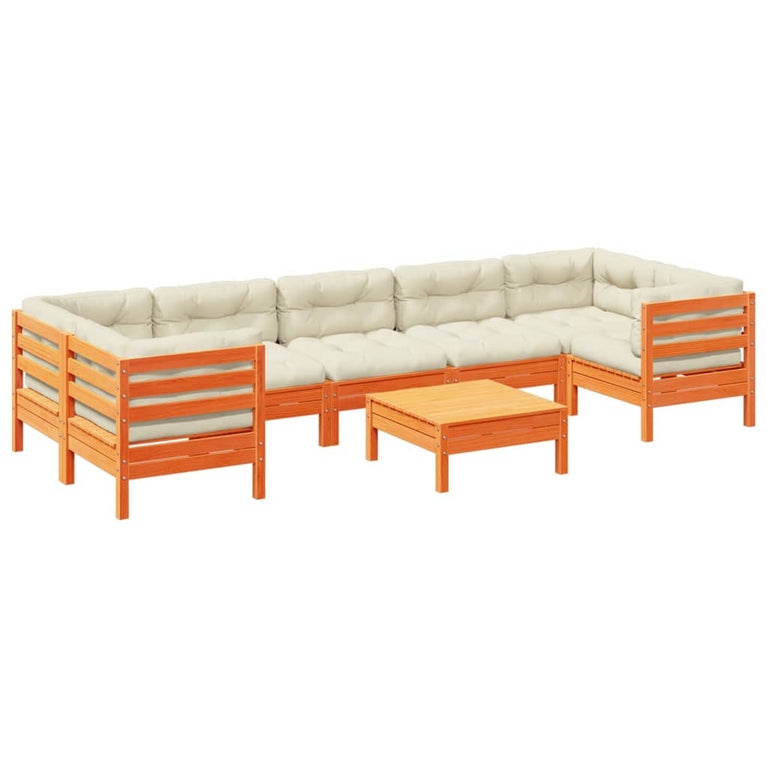 8-delige Loungeset met kussens massief grenenhout wasbruin