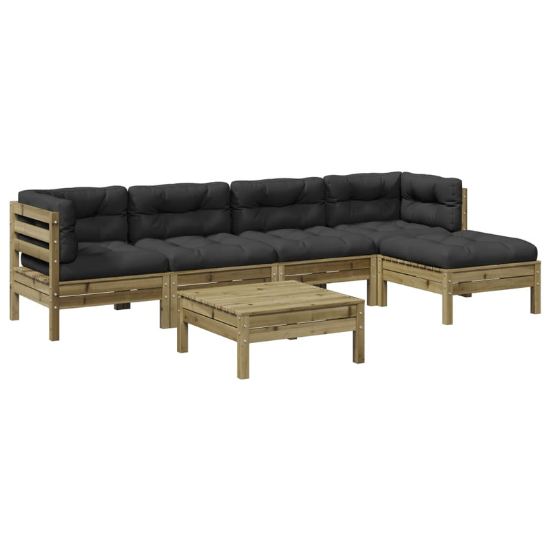 6-delige Loungeset met kussens geïmpregneerd grenenhout