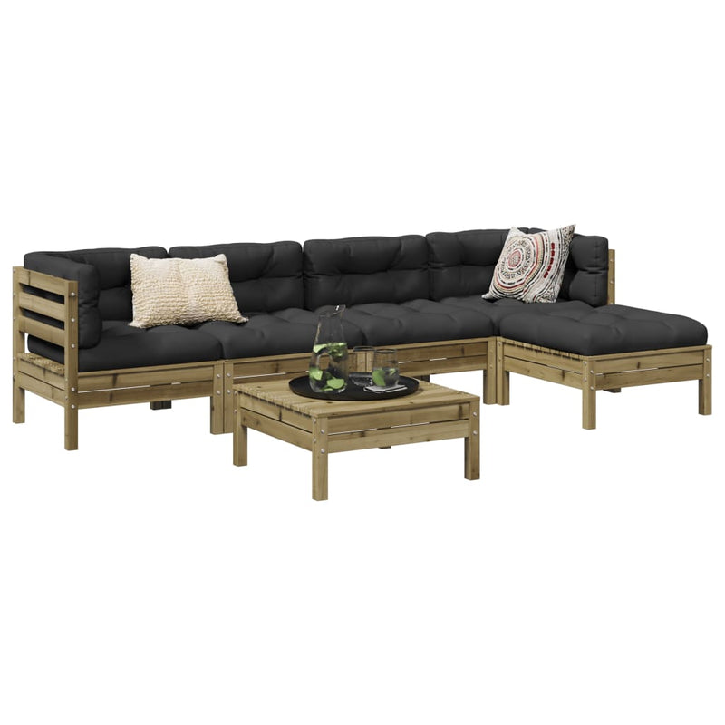 6-delige Loungeset met kussens geïmpregneerd grenenhout