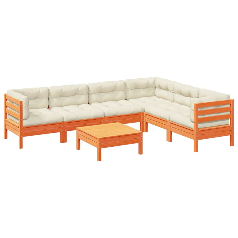 7-delige Loungeset met kussens massief grenenhout wasbruin