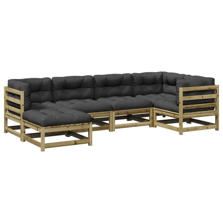 6-delige Loungeset met kussens geïmpregneerd grenenhout