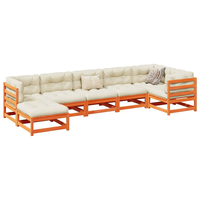 7-delige Loungeset met kussens massief grenenhout wasbruin