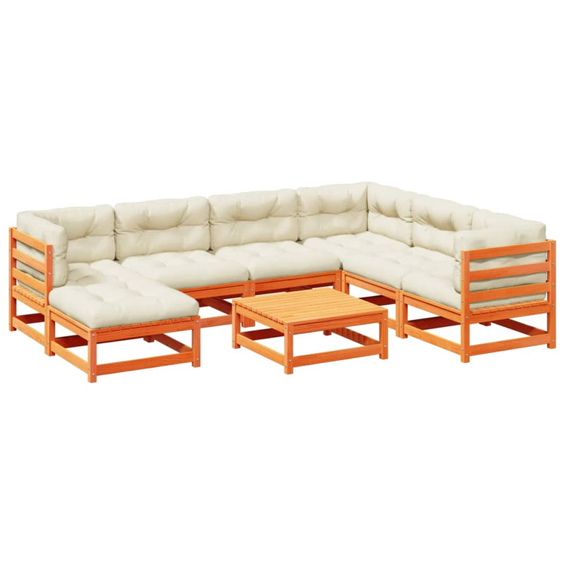 8-delige Loungeset met kussens massief grenenhout wasbruin