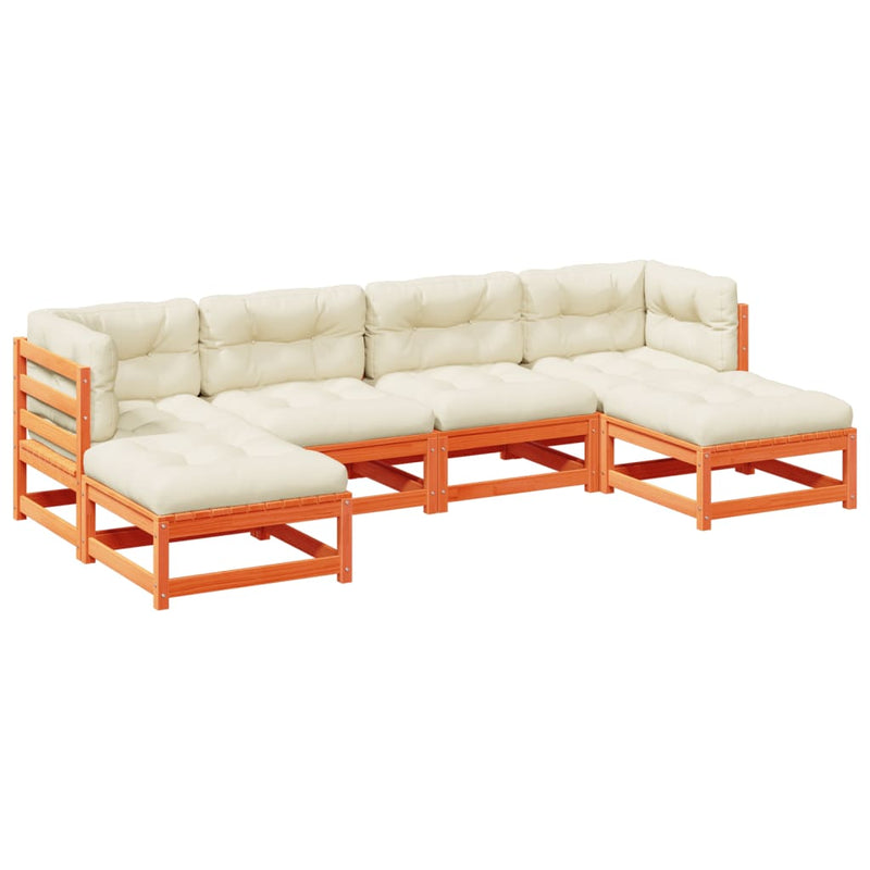 6-delige Loungeset met kussens massief grenenhout wasbruin