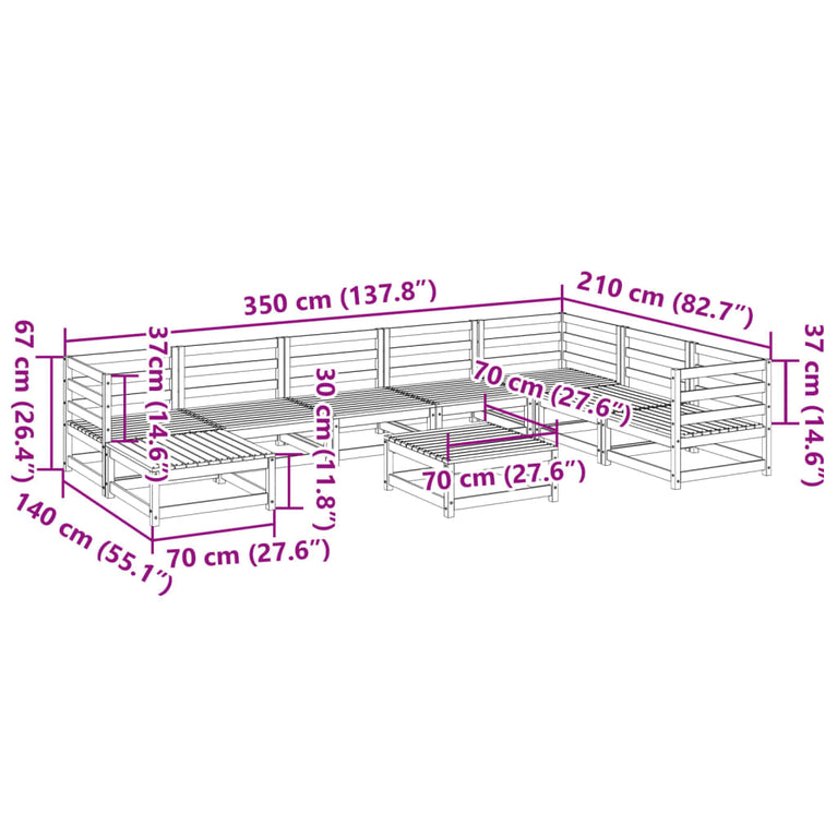9-delige Loungeset massief grenenhout