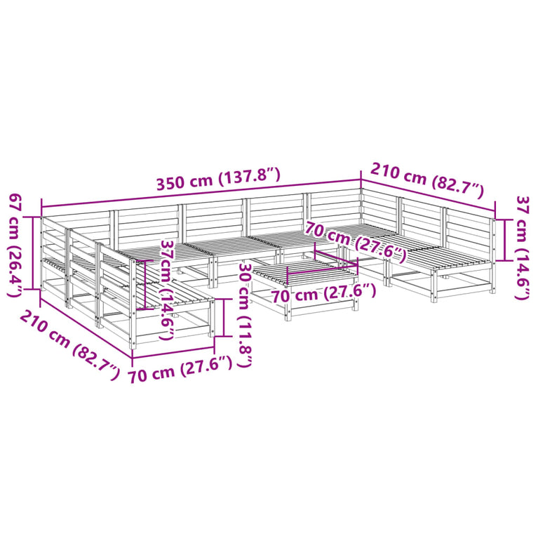 10-delige Loungeset massief grenenhout