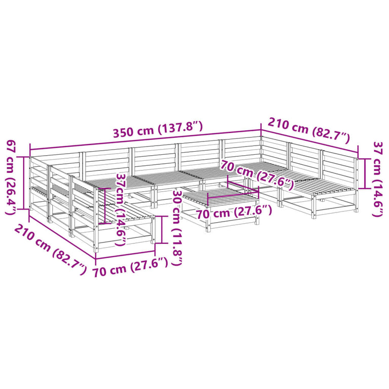 10-delige Loungeset massief grenenhout wasbruin