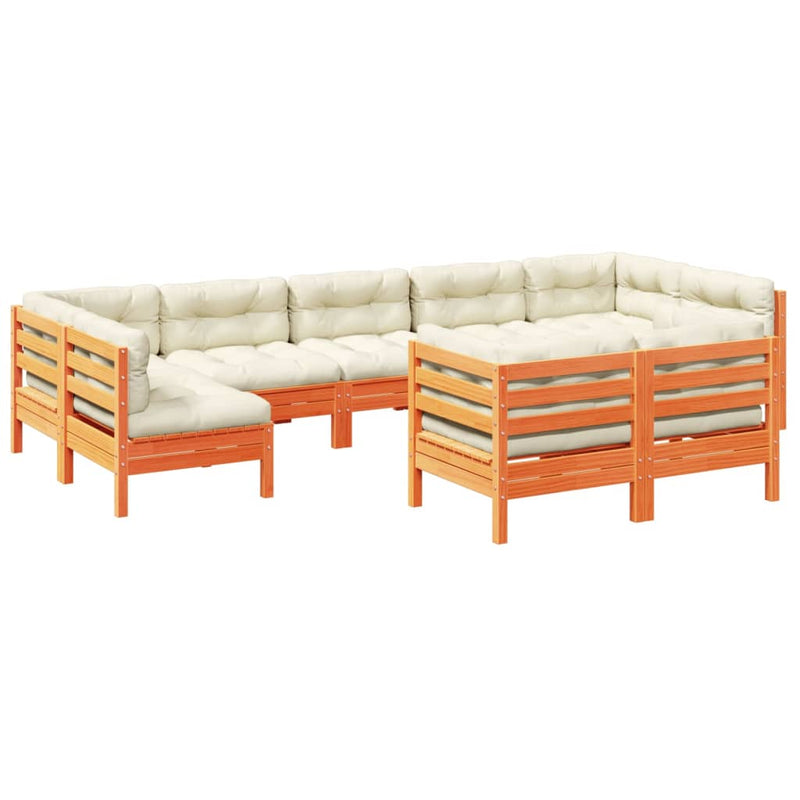 9-delige Loungeset met kussens massief grenenhout wasbruin