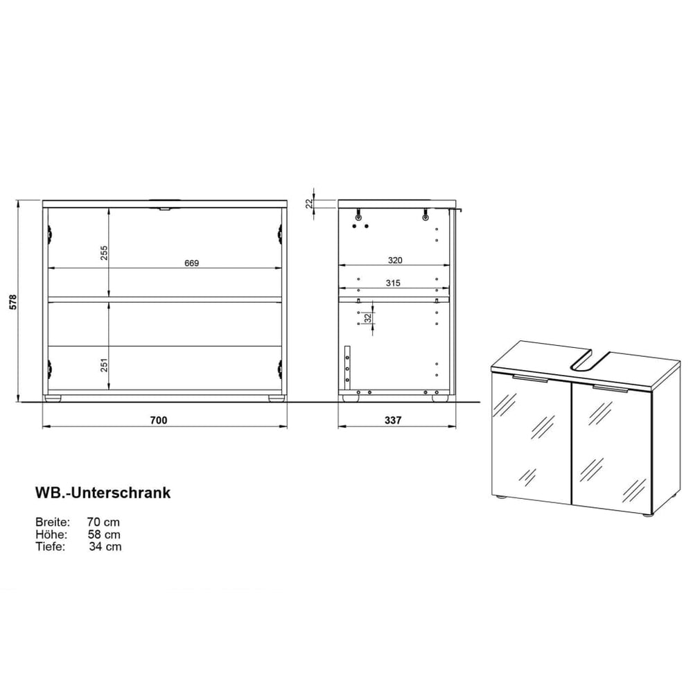 Germania Wastafelkast GW-Pescara grafietkleurig en wit MeubelReus