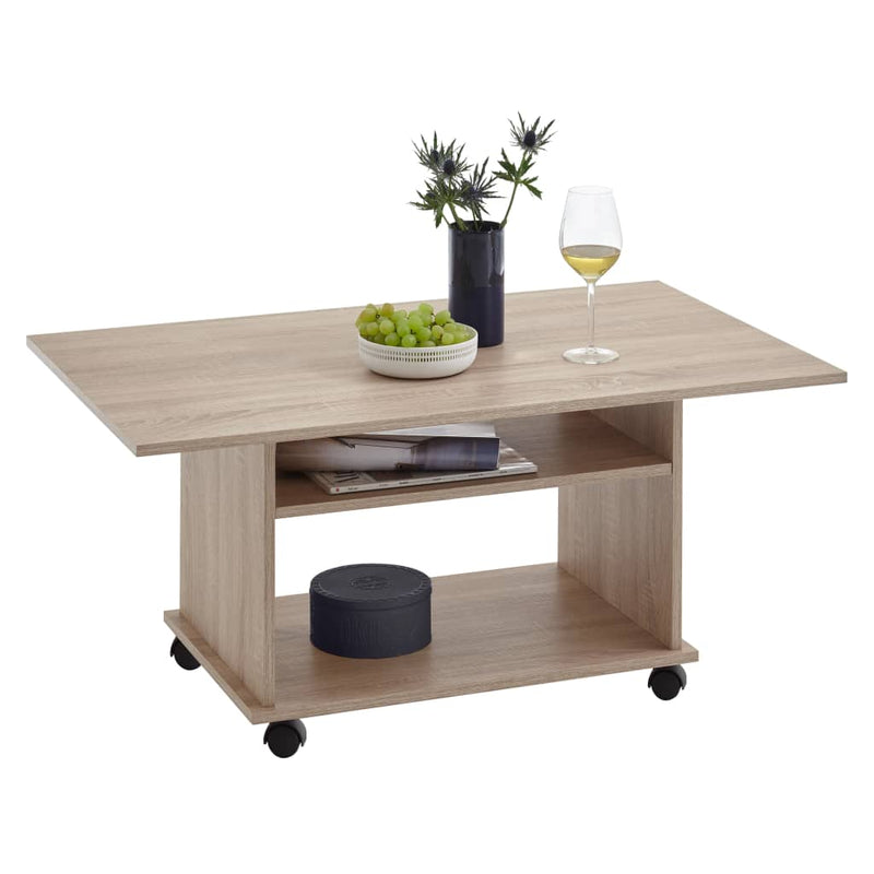 FMD Salontafel met wieltjes eikenkleurig MeubelReus