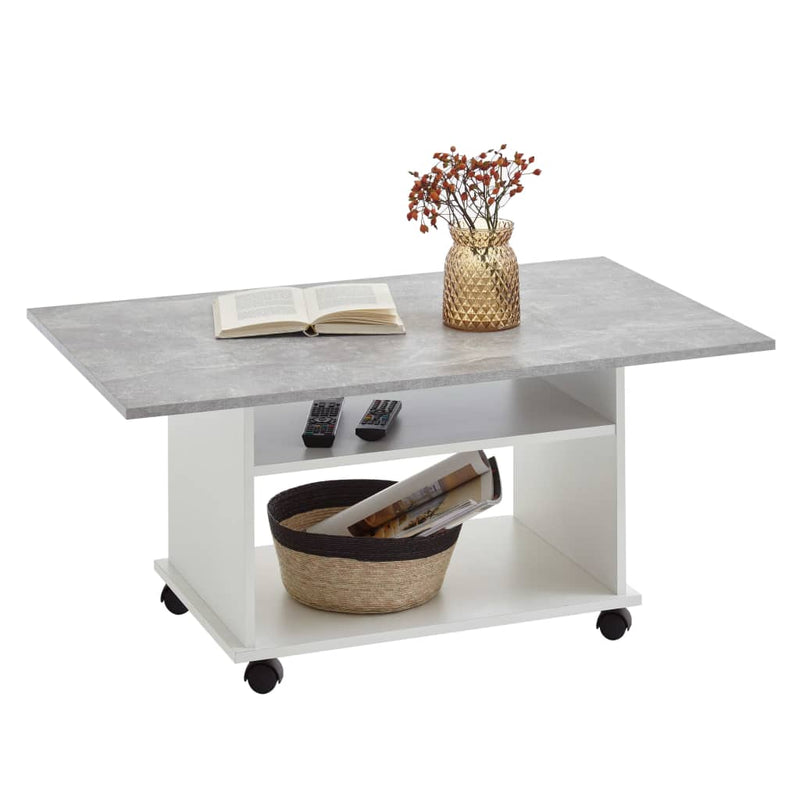 FMD Salontafel met wieltjes betongrijs en wit MeubelReus