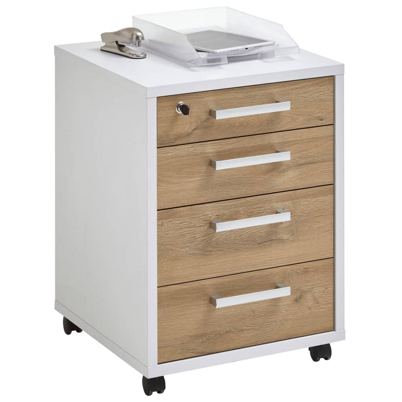FMD Ladekast verrijdbaar 48x49,5x65,5 cm wit en eikenkleurig MeubelReus