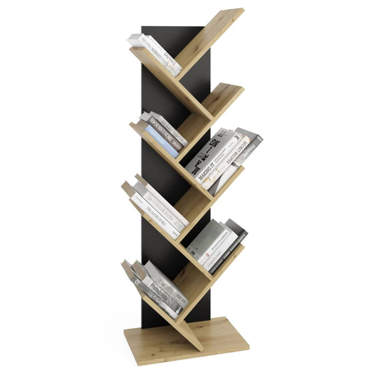 FMD Boekenplank staand geometrisch eikenkleurig en zwart